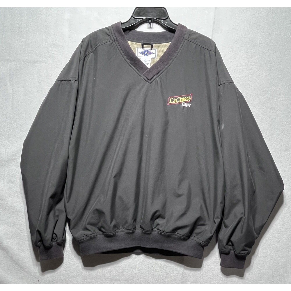 LAL La Crosse Lager Men’s XL Black V-Neck Pullover Windbreaker Jacket Beer Logo